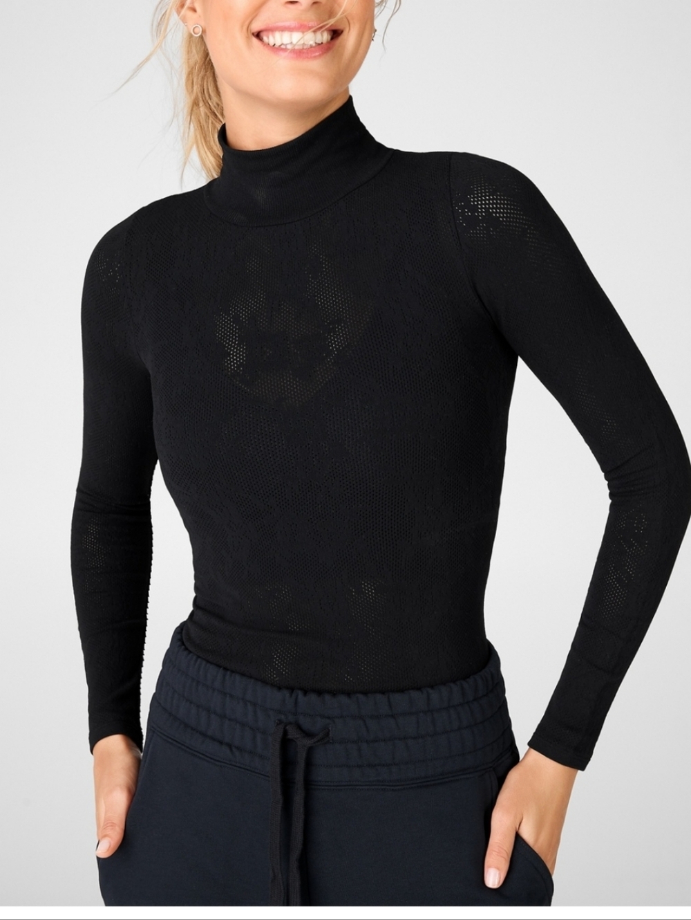 Fabletics Jessa SculptKnit Long Sleeve Top Small Black